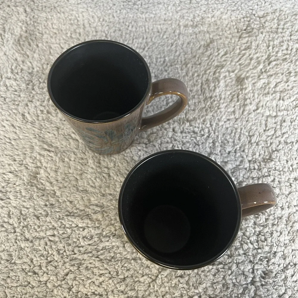 Pier 1 Blue Mum Set of 6 Retired Large Coffee Mugs Hand Painted Stoneware‎